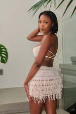 Knits Halter Tie Up And Tassel Skirt Sexy 2 Piece Set JPF-1095