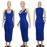 Fashion V-neck Solid Color Maxi Dress YD-8804