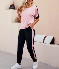 Casual Contrast Color Patchwork Two Piece Pants Set LM-7251