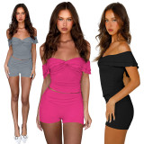 Off Shoulder Solid Color Sexy Two Piece Set YD-8801