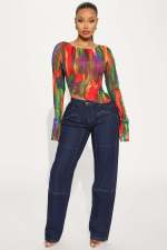 Sexy Mesh Printed Drawstring Top YD-8803