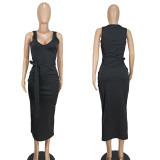 Fashion V-neck Solid Color Maxi Dress YD-8804