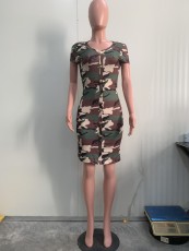 Camouflage Print Short Sleeve Midi Dress ORY-5257