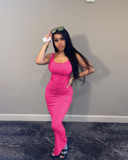 Sexy Rib Solid Color Sleeveless Vest Dress YD-8800