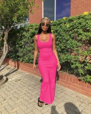 Sexy Rib Solid Color Sleeveless Vest Dress YD-8800