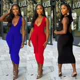 Fashion V-neck Solid Color Maxi Dress YD-8804