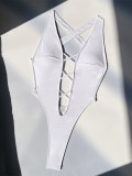 Solid Color Bandage Halter One Piece Swimsuit CASF-6683