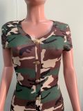 Camouflage Print Short Sleeve Midi Dress ORY-5257