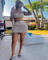 Knits Halter Tie Up And Tassel Skirt Sexy 2 Piece Set JPF-1095