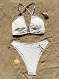 Sexy Patchwork Tie Up Bikinis Swimsuit 2 Piece Set CASF-6630