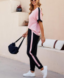 Casual Contrast Color Patchwork Two Piece Pants Set LM-7251