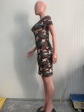 Camouflage Print Short Sleeve Midi Dress ORY-5257