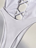Solid Color Bandage Halter One Piece Swimsuit CASF-6683