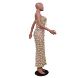 Knitted One-Shoulder Hollow Out Sequin Beach Dress TR-1293