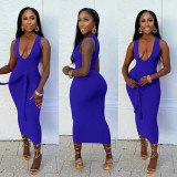Fashion V-neck Solid Color Maxi Dress YD-8804