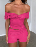 Off Shoulder Solid Color Sexy Two Piece Set YD-8801