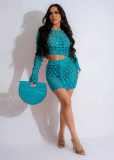 Knits Sequin Hollwo Out Two Piece Skirt Set TR-1294