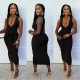 Fashion V-neck Solid Color Maxi Dress YD-8804