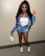 Fashion Print Long Sleeve Denim Two PIece Skirt Set MEM-88549