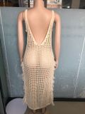Sunscreen Smocked Knit Beach Long Dress OSM-4451