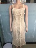 Sunscreen Smocked Knit Beach Long Dress OSM-4451