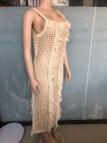 Sunscreen Smocked Knit Beach Long Dress OSM-4451