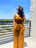 Sexy Solid Color Wrap Chest Wide Leg Jumpsuit ANDF-AD0605