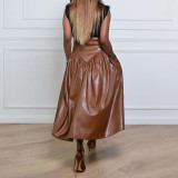 Plius Size PU Leather Half Body Patchwork Skirt GDAM-890