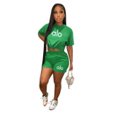 Casual Print Short Sleeve Two Piece Shorts Set QYLF-0078