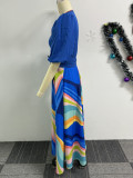 Color Clashing Printed Tie Up Long Skirt Two Piece Set NY-10742