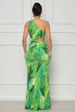 Sexy Slash Shoulder Print Split Two Piece Skirts Set XHXF-399