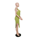 Plus Size Fashion Sleeveless Drawstring Midi Dress QYXZ-9983