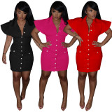Solid Color Ruffle Sleeve Large Collar Midi Dress TE-4664