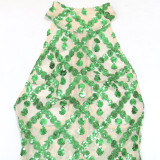Sequin Sleeveless Halter Midi Dress(With Mitten) CYA-901069