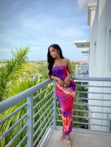 Sexy Print Wrap Chest Tight Maxi Dress QYXZ-9910