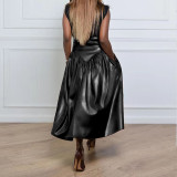 Plius Size PU Leather Half Body Patchwork Skirt GDAM-890