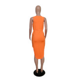 Plus Size Fashion Sleeveless Drawstring Midi Dress QYXZ-9983