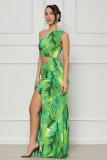 Sexy Slash Shoulder Print Split Two Piece Skirts Set XHXF-399