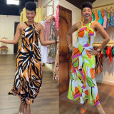 Print Sleeveless Off Shoulder Maxi Dress NY-10733