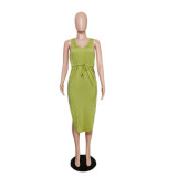 Plus Size Fashion Sleeveless Drawstring Midi Dress QYXZ-9983