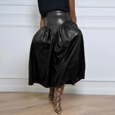 Plius Size PU Leather Half Body Patchwork Skirt GDAM-890
