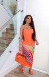 Wrap Chest Colorful Stripe Long Dress 2QZX-6288