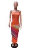 Wrap Chest Colorful Stripe Long Dress 2QZX-6288