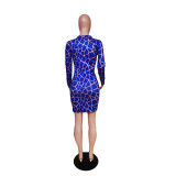 Print Zipper Long Sleeve Mini Dress QYXZ-9938