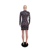 Print Zipper Long Sleeve Mini Dress QYXZ-9938