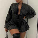 Fashion Long Sleeve Zipper Mini Dress GYZY-8892