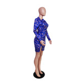 Print Zipper Long Sleeve Mini Dress QYXZ-9938