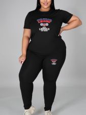 Plus Size Letter Print Short Sleeve 2 Piece Set OY-6517