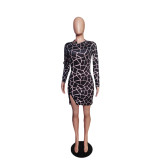 Print Zipper Long Sleeve Mini Dress QYXZ-9938