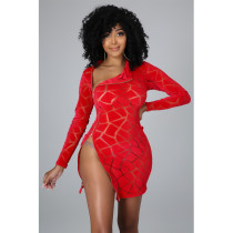 Print Zipper Long Sleeve Mini Dress QYXZ-9938